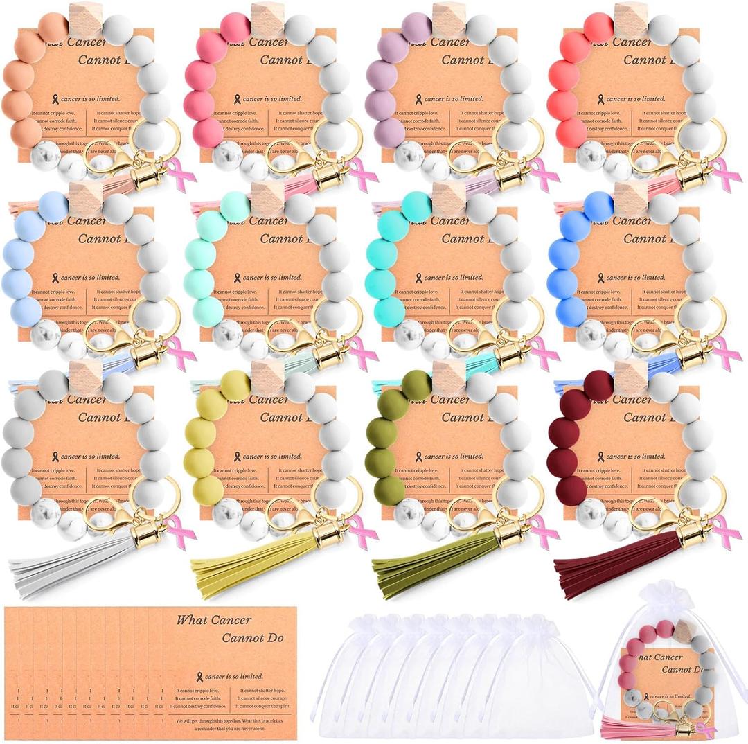 Sureio Breast Cancer Awareness Party Favors for Women Beaded Bracelet Pink Ribbon for Charity Fundraiser Inspirational Gifts (Multicolor)