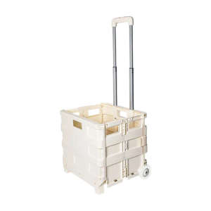 Folding Utility Cart Portable Crate Handcart with Lid and 360°Rotate Wheel Telescoping Handle Collapsible for Grocery Office Travel Teacher Moving Storage (Gray,Medium,Two Wheels)