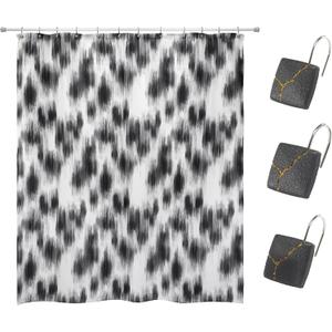 Nicole Miller - Shower Set, Fabric Shower Curtain & 12pc Shower Curtain Hooks, Dorm Room Essentials (Sydney Collection, Black/White)