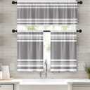 Light Grey Kitchen Window Curtains Valance and Tier Set 36 Inch, Gray Striped Abstract Rod Pocket Short Tier Curtain for Bathroom, Modern Small Cafe Drapes for Kitchen Decor