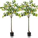 Jexine 2 Pack Artificial Lemon Tree Tall Fake Plant Pre Potted Faux Lemon Tree Realistic Fruits for Indoor Home Decor Office Living Room(5 ft)