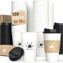 Coffee Cups with Lids and Sleeves, 16 Ounce 100 pack To Go Coffee Cups with Lids, Disposable Hot Coffee Paper Cups Bulk for Hot Beverage (16 Ounce, White) | with Lids, and Sleeves, To Go Coffee Cups, with Lids, Bulk, for Hot Beverage