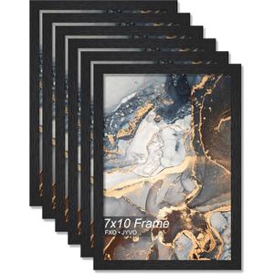Fxojyvo Engineered Wood 7x10 Picture Frame Set of 6, Black Frame for 7 x 10 Inch Picture Poster Photo, Light Weight 7 by 10 Frame with Wood-grain for Wall - 6 Pack/Black/7"x10"