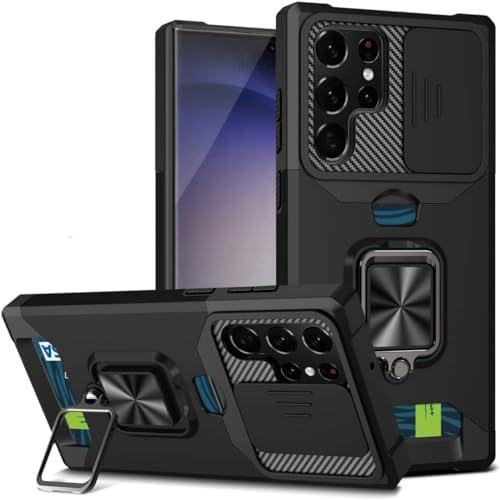 Designed for Samsung S23 Ultra Wallet Case with Magnetic Car Mount Credit Card Holder Stand Kickstand Heavy Duty Shockproof Hybrid Rugged Drop Protective Cover for Galaxy S23U Women Men Girls Black