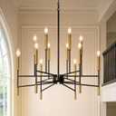 Tribesigns 12-Light Farmhouse Black and Gold Chandelier for Dining Room