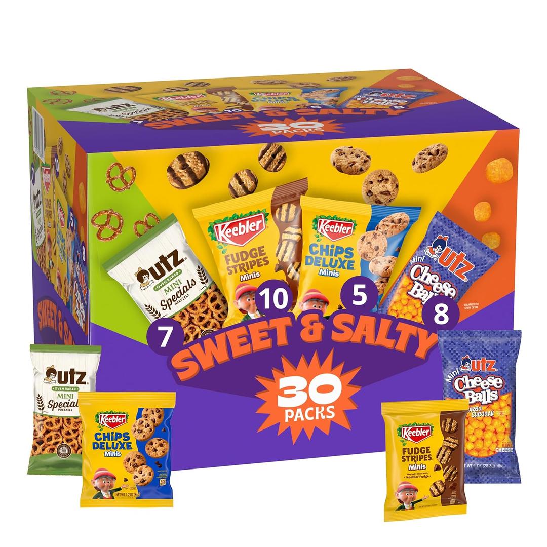 Keebler Sweet & Salty Variety Pack, Cookies, Pretzels, Cheese Balls, 30 Ct (EXP 11/04/26)