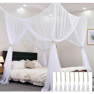 Mosquito Net Bed Canopy for Girls,King Canopy Bed Curtains Queen Size from Ceiling,Dome Mosquito Netting Bed Tent Twin Girls Canopy Bed Decor for Baby Crib,Kid Bed and Adult Beds (White Square)