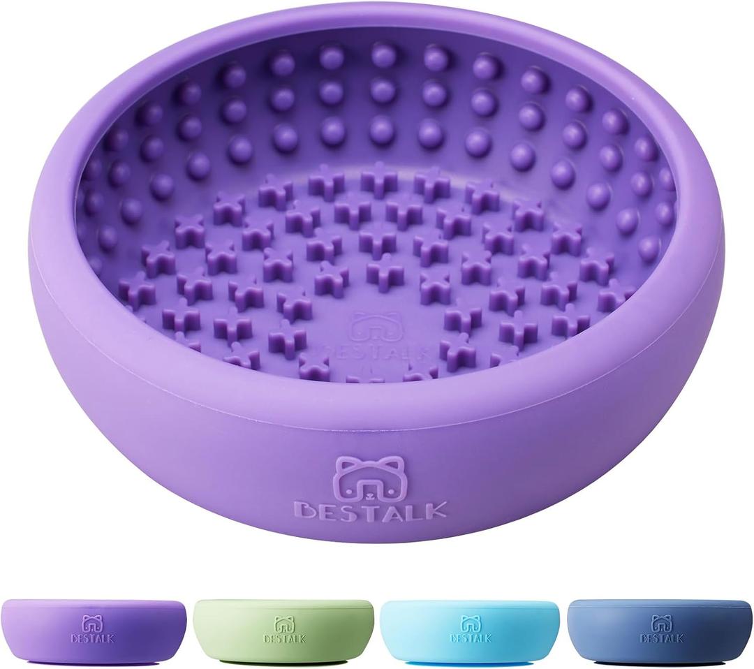 Dog Lick Bowl, Bestalk Anxiety Relief Lick Mat for Dogs, Non-Slip Freeze Licking Bowl Enrichment Puzzle Feeder for Distraction, BPA Free Silicone, Dishwasher Safe (Purple, L)