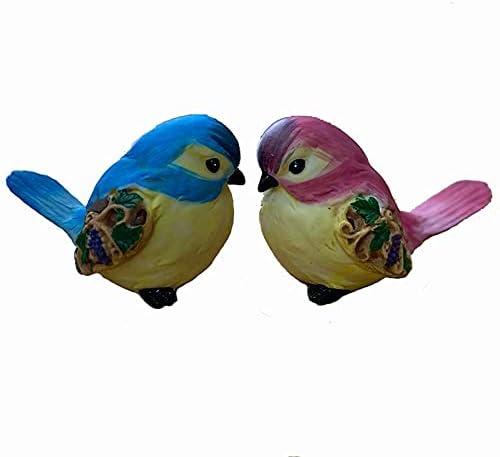 Gishima 2Pcs Colorful Bird Figurines Home Garden Bird Statue Decor (2pcs A)