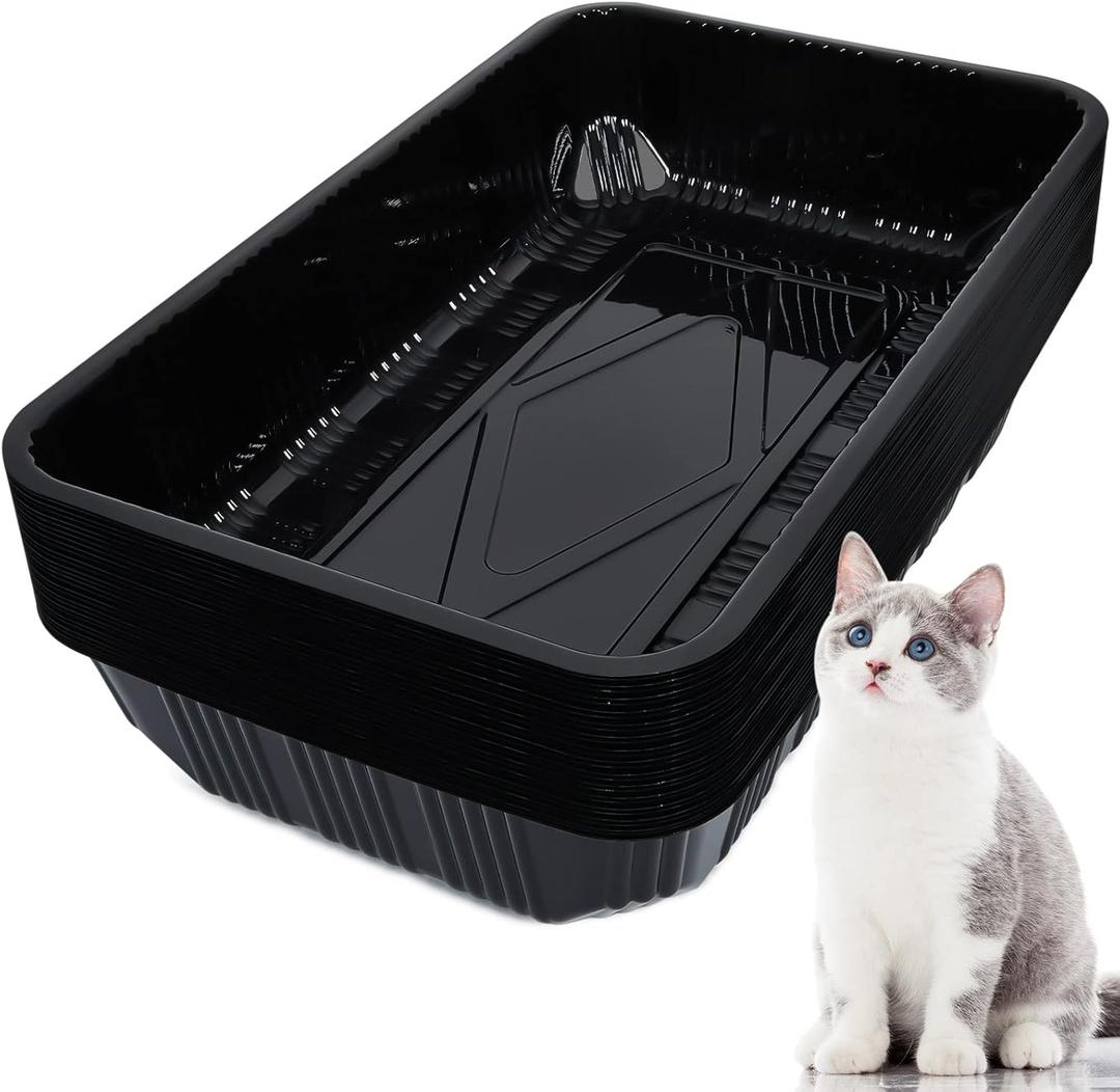 Tessco for you 30 Pack Disposable Plastic Litter Boxes for Cats Disposable Cat Litter Tray for Small Pets Kitten Travel, 16.7 x 10.5 x 3.4 Inches(Black)