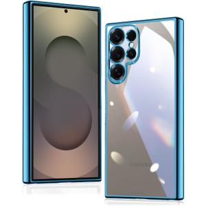 2 x for Samsung Galaxy S25 Ultra Case [Electroplating Protective] [Non-Yellowing Clear] Metallic Luster Soft Super Thin TPU Anti-Fall Case for Galaxy S25 Ultra,(Blue)