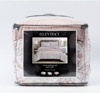 Ellen Tracy 4 Piece Bedding Set 1 Comforter 104x90 In 2 Comforter Shams 20x36 In 1 Quilt 104x90 In