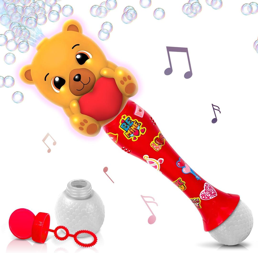 ArtCreativity Light Up Valentine's Day Bubble Wand for Toddlers, Heart Bubble Toy with Lights, Music, & Batteries, Valentines Day Gifts for Kids, Valentines Day Party Favors for Ages 3 4 5 6