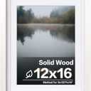 Egofine 12x16 Picture Frame White Covered by Plexiglass Made of Solid Wood, Display Pictures 9x12 and 11x14 with Mat or 12x16 Without Mat for Wall Mounting