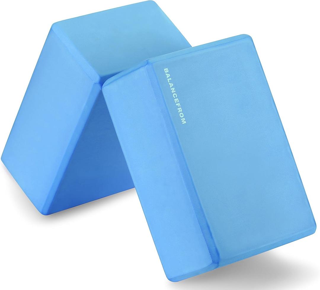 Fitvids Set of 2 High Density Yoga Blocks, 9"x6"x4" Each, Pair, Multiple Colors (Blue)