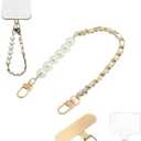 KEESOO Original Korean Chic Pearl Gold Leather Phone Charm, Versatile with Premium Gold Metal Phone Tab (Lustrous Silver)
