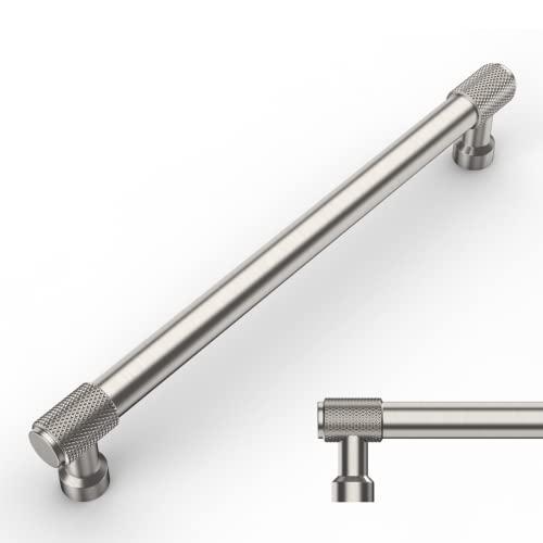 Amerdeco 10 Pack Brushed Satin Nickel Knurled Cabinet Pulls 7 Inch(177.8mm) Hole Center Kitchen Cabinet Handles Drawer Pulls Cabinet Hardware ZH0034