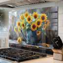 fzxwyishu Tempered Glass Backsplash for Kitchen,Stove Splashback Protector Sunflower Design | Heat-Resistant Splash Board, Kitchen Wall Decoration, 30"L x 20"W