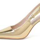 RIBONGZ Slingback Heels for Women Kitten Heels Closed Pointed Toe Ankle Strap Low Heeled Sexy Pumps Wedding Bride Guest Party Evening Prom Formal Herls Dressy Shoes Size7