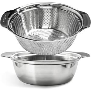 2 PCS Stainless Steel Colander, 3.5 QT 18/8 Stainless Steel Strainer, Colander for Kitchen Made of SUS304 Stainless Steel with Handle for Veggie Fruit Rice Pasta, Easy to Clean