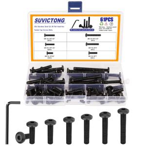 61Pcs 1/4-20 Flat Head Hex Socket Cap Screws Assortment Kit, 1/4-20 x 3/4 1 1-1/2 1-1/4 2-1/2 2 Socket Cap Bolts,304 Stainless Steel, Full Thread, Black Oxide with Hex Spanner