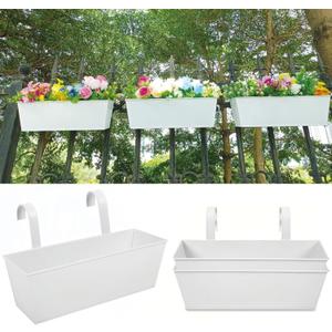 3 Pcs Large Hanging Flower Pots for Railing Or Fence 16 Inch Railing Planter Box for Any Balcony, Porch or Deck Countryside Style Window Planter Boxes Are Perfect to Herbs & Flowers for Garden (White)