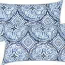 LVTLVTXIII 1220 Inch Outdoor Lumbar Pillows, Pack of 2 Water Repellent Lumbar Pillow with Inserts, Fluffy Decorative Garden Lumbar Cushions for Home Patio Coach Sofa Use, Medallion Blue