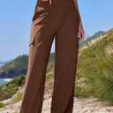 MOOSLOVER Women Wide Leg Dress Pants Stretch Pull On High Waisted Work Pants Business Casual Trousers with Pockets (Brown, L)