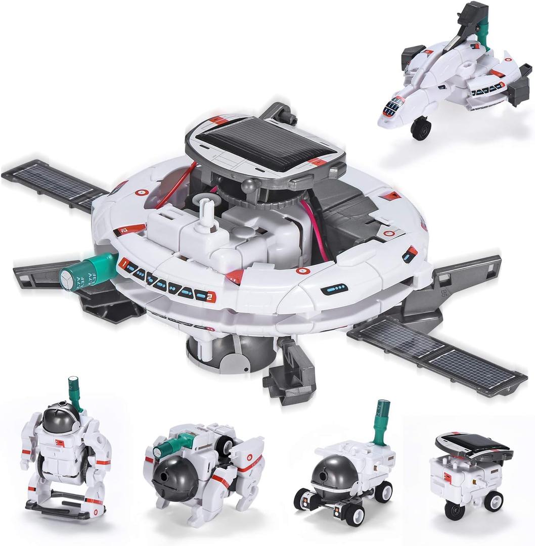 AESGOGO STEM Projects for Kids Ages 8-12, Solar Robot Toys 6-in-1 Science Kits DIY Educational Building Space Toy, Christmas Birthday Gifts for 7 8 9 10 11 12 13 Year Old Boys Girls Teens. (White)