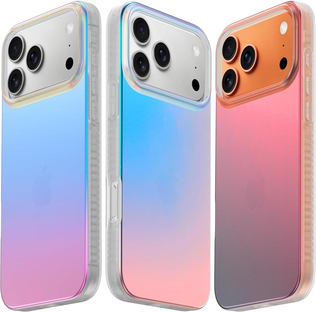 LONLI Hue for iPhone 17 Pro Case  Dynamic PrismGlow Holographic Iridescent Phone Cover, Slim Shock-Absorbing Protection, Cute Aesthetic Case for Women & Girls