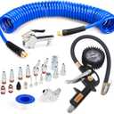 22 Pieces Air Compressor Accessories kit, 1/4 inch x 25 ft Recoil Poly Air Compressor Hose Kit, 1/4" NPT Quick Connect Air Fittings, Tire Inflator Gauge, Blow Gun, Swivel Plugs