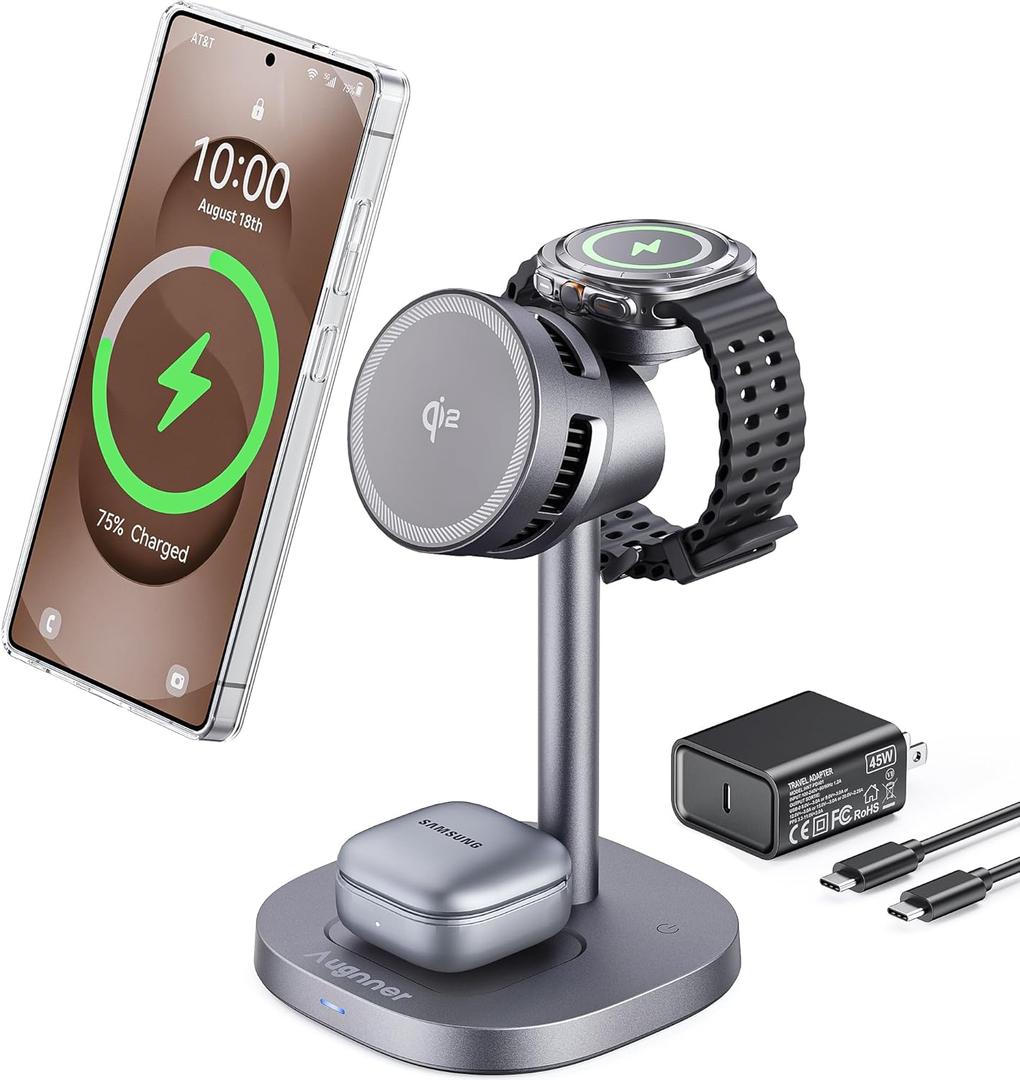 Magnetic Wireless Charger for Samsung, Qi2 Certified 15W Fast 3 in 1 Charging Station TEC Cooling Compatible with Mag-safe Charger for Galaxy S26/25/24series, Z Fold 7/Flip7/Samsung Watch Ultra 8/Buds