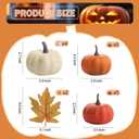 16PCS Artificial Mini Fake Pumpkins Set with Fall LeavesFoam Plastic Carvable DIY Small White Craft Pumpkins Decor for Thanksgiving Halloween Home Fall Porch Table Decor