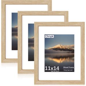 11x14 Poster Frame, Display Pictures 8X10 with Mat or 11x14 Without, Wall Hanging Frames, Natural Oak, 3 Pack