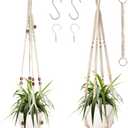Augshy Macrame Plant Hanger, 2Pcs Hanging Plant Holder with Extender Plant Hangers for Indoor Outdoor Decor Macrame Hanging Planter Basket with 4 Hooks