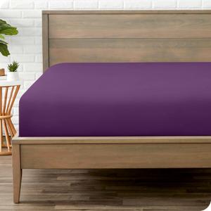 Bare Home Fitted Bottom Sheet Queen Size - Premium 1800 Microfiber - Ultra-Soft Hotel Luxury - Deep Pocket - Durable and Long Lasting - Fitted Sheet (Queen, Plum)