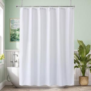 Amazer Long Shower Curtain Liner Washable 72x80 Inches, White Shower Liner Fabric with 2 Bottom Stones, Waterproof 2-in-1 Shower Curtain and Liner, 12 Grommet Holes, 120 GSM, White