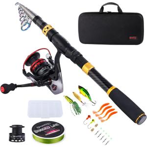 Sougayilang Fishing Rod Reel Combo with Telescopic Fishing Pole Spinning Reel Carrier Bag for Travel Saltwater Freshwater Fishing (1.8M/5.91FT)