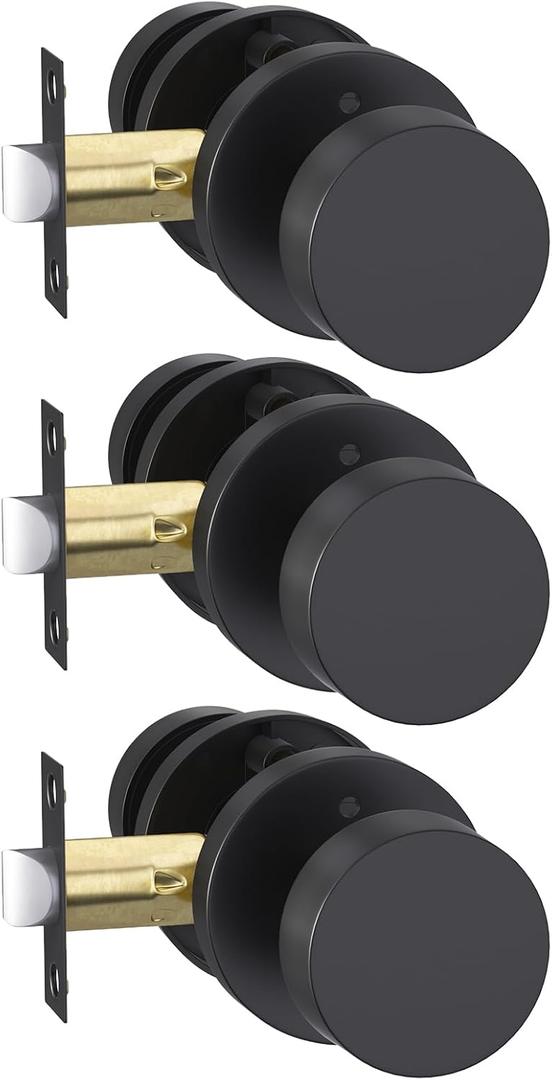 goldenwarm Black Door Knobs Interior, Heavy Duty Zinc-Alloy Privacy Matte Black Interior Door Knobs, Indoor Doorknobs for Bedroom, Bathroom (3 Pack) Black