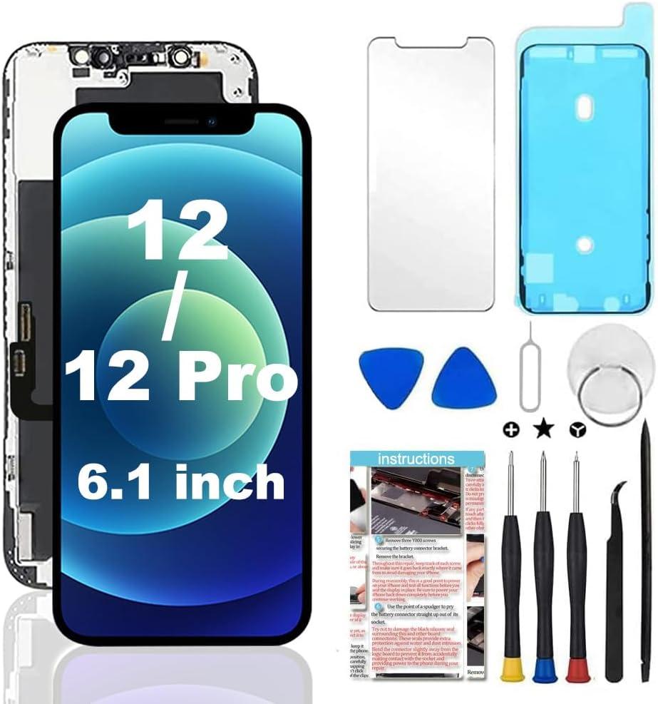 for iPhone 12/12 Pro Screen Replacement, 6.1 inch 3D Touch LCD Display Digitizer Frame Assembly Kits with Repair Tools