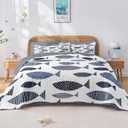 Pamnest Quilt Set Twin Size, Coastal Fish Ocean 2 Pcs Soft Bed Cover Bedding Set, Nautical Lake House Lightweight Bedspread Coverlet with Pillow Sham for All Season
