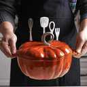 Pumpkin Cocotte,Pumpkin Dutch Oven Pot with Lid, Enamel Cast Iron Cooking Pot,Non Stick Pumpkin Pot, Stew Pot Soup Pot, Serves 3-5,Halloween Thanksgiving Decor Pot Gift (3.9 Quart, Orange)