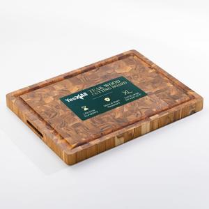 Yes4All Durable Teak Cutting Boards for Kitchen, [24''Lx18''Wx1.5 Thick] Extra Large End Grain Cutting Board, Pre Oiled Wood Cutting Boards, Thick Chopping Board w/Juice Grooves and Easy Grip Handle