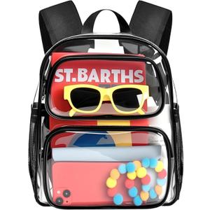 MAY TREE Clear Backpack Stadium Approved, 12x10x6 Inches Small Clear Bag with Padded Straps for Stadium Events, Concert, and Work, Black