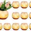 Dandat 12 Pcs Round Flower Vase Centerpieces for Table, Small Gold Vases Tea Light Candle Holders Glass Vase Wedding Home Decor Votive Candle Engagement Party Decorations, 3.5 x 2.8 Inch