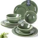 AmorArc Ceramic Dinnerware Sets, Handmade Stoneware Reactive Glaze Plates and Bowls Set, Scratch Resistant | Dishwasher & Microwave Safe Dishes Set, Service for 4 (12pc) (Jade Green)