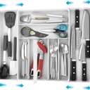Simple Houseware Expandable & Adjustable Cutlery Drawer Organizer - Large Utensil and Flatware Tray for Kitchen Drawers, White