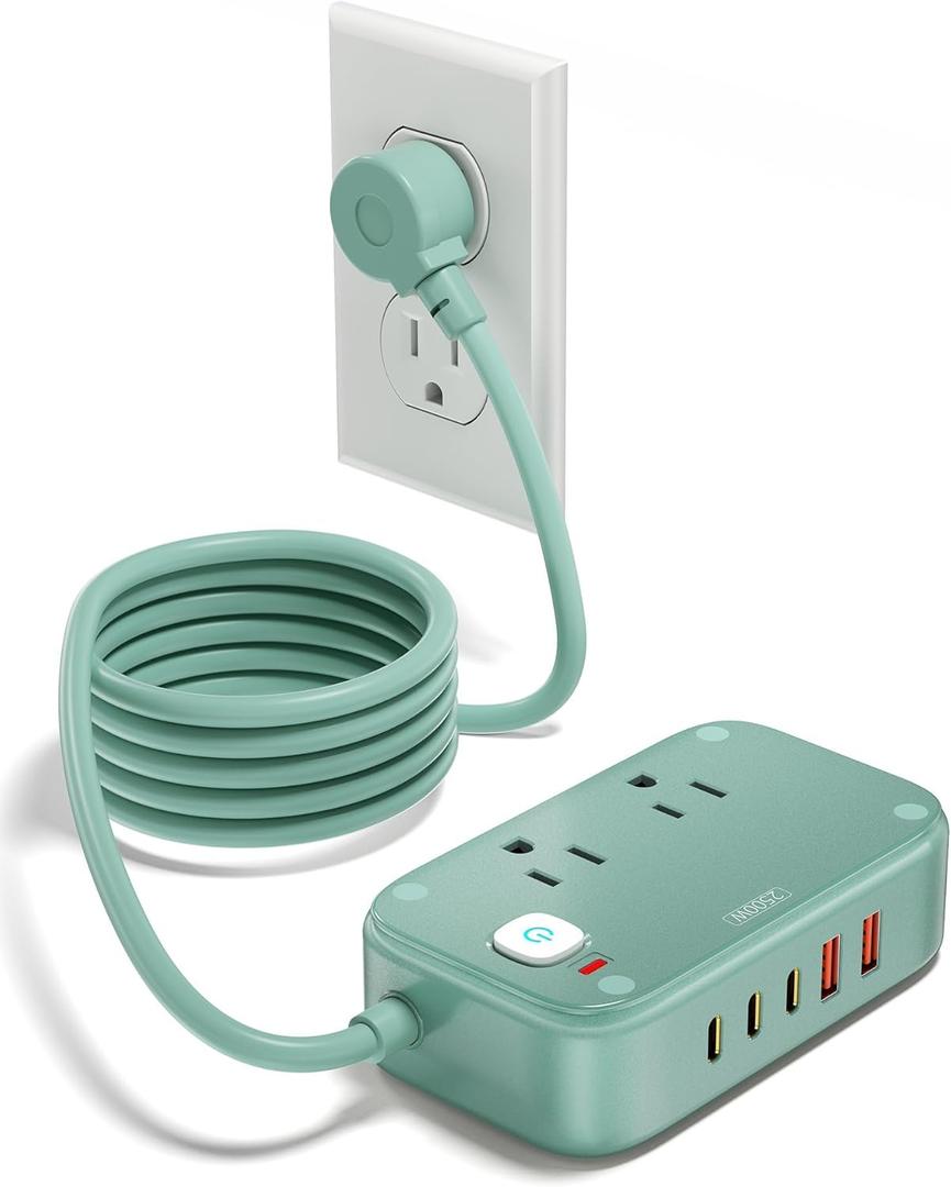 Power Strip with USB C - 40W Charging Station with 2 Outlets 3 USB C & 2 USB A - Charger for Multiple Devices, 5Ft Flat Plug Extension Cord for Travel Cruise Ship Office Dorm (Green)