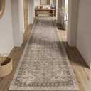 Washable 2'6x12 Entryway Rug: Low Pile Runners Rugs for Kitchen Hallway Vintage Stain Resistant Carpet for Bedroom Soft Easy to Clean Non-Skid Floor Mats for Dining Room 2'6'x12' Brown