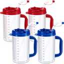 32 oz Hospital Water Cup with Straw and Lid Insulated Double Walled Water Cup with Handle and Straw Elderly Bottle Plastic Drinking Hospital Carafe Insulated Mug(Red and Blue, 4)